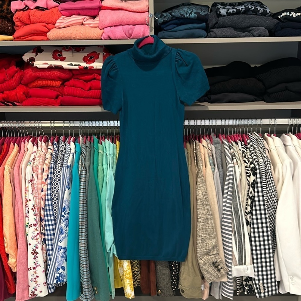 Express Studio Design green short sleeve turtleneck sweater dress size XS